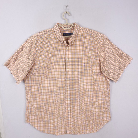 Ralph LaurenFlesh Pony Button Down Shirt Short Sleeve Mens 3XLT Tall Plaid